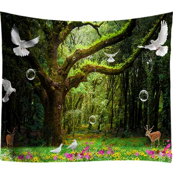 3D Hippie Pădure Tapiserie Animal Pasăre de Flori Agățat de Perete Tapiserie Boho Decor Acasă Psihedelice Tapiserie Copac tapiz comparativ tela