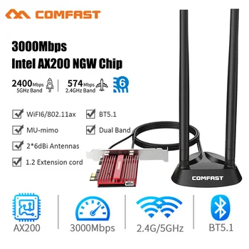 Dual band 3000Mbps Wifi 6 AX200NGW PCI-E 1X Adaptor Wireless 2.4 G/5Ghz 802.11 ac/ax Bluetooth 5.1 Pentru Win10 AX200 placa de Retea