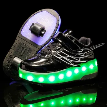 Noul Aur Roz de Încărcare USB de Moda Fete Baieti LED Pantofi de Skate Role Pentru copii Copii Adidasi Cu Roti Doua roti