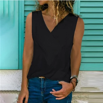 Sexy V-neck fără Mâneci Topuri Tricou de Vara Femei Solide Casual de Bază Tricou Cami Feminin Tricouri Rezervor Topuri Plus Dimensiune Bluza Streetwear