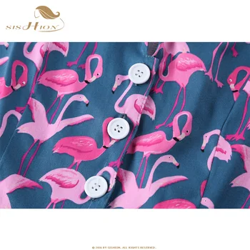SISHION Designer Plus Dimensiunea Rochie de Vara cu Maneci Scurte din Bumbac Flamingo Floral Albastru-Verde 4XL Mare Swing Vintage Rochii SD0002