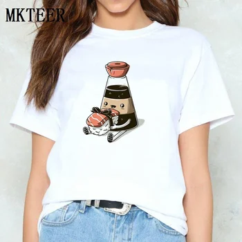 Moda Vara Femei T Shirt Elia Colombo Alimente Gebe Cadou Sashimi Sos De Soia Sushi Print Casual Cu Maneci Scurte Hip Hop De Top Tees