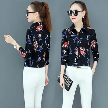 Moda coreeană Șifon Bluze pentru Femei Vintage Maneca Lunga Birou Doamnă Tricou si Bluza Plus Dimensiune XXXL/5XL Femei Topuri si Bluze