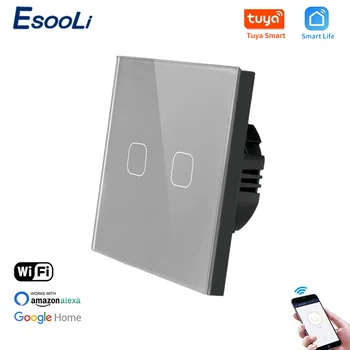 EsooLi Standard UE 2 Banda Tuya/Smart Viața WiFi Lumina de Perete, Comutator Tactil Cristal Temperat Pahar de Control Wireless Touch Comutator