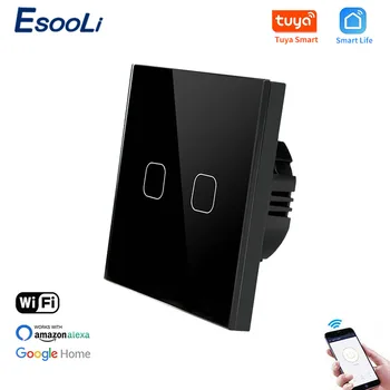 EsooLi Standard UE 2 Banda Tuya/Smart Viața WiFi Lumina de Perete, Comutator Tactil Cristal Temperat Pahar de Control Wireless Touch Comutator