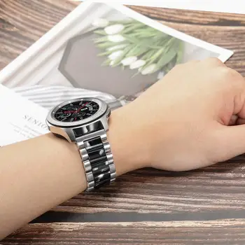 Din Oțel inoxidabil & Rășină Watchband pentru Samsung Galaxy Watch 46mm de Viteze S3 Gear 2 Neo Live Eliberare Rapidă Bandă de Argint Negru Curea