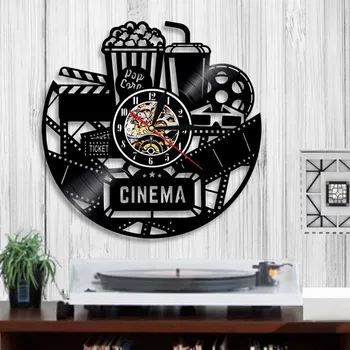 Cinema Popcorn Design Disc De Vinil Ceas De Perete Cinematograf Semn Vizionarea Filmului Ceas De Perete Decor Acasă Pentru Iubitorii De Cuplu Cadou