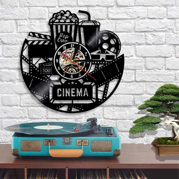 Cinema Popcorn Design Disc De Vinil Ceas De Perete Cinematograf Semn Vizionarea Filmului Ceas De Perete Decor Acasă Pentru Iubitorii De Cuplu Cadou