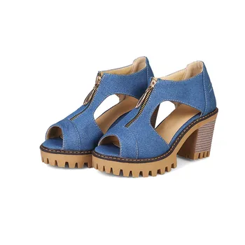 MORAZORA 2020 mai noi denim femei sandale peep toe tocuri inalte pantofi platforma moda zip rochie de vara pantofi doamnelor pantofi office