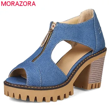MORAZORA 2020 mai noi denim femei sandale peep toe tocuri inalte pantofi platforma moda zip rochie de vara pantofi doamnelor pantofi office