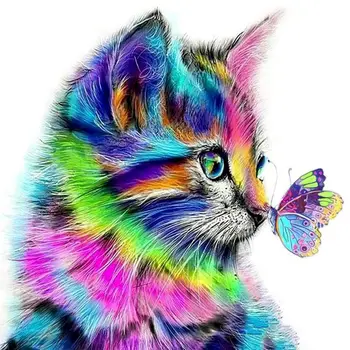 Gatyztory Cadru Diy Tablou De Numere de Pisică de Culoare Panza de Colorat Animal Handpainted Cadou Decor de Perete 60×75 cm