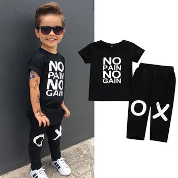 Noi 1-6 Ani Băiețel Tinutele Scrisoare Nici o Durere Nici un Câștig tricou Top+Pantaloni 2pcs Set pentru Copii Baieti Set Haine