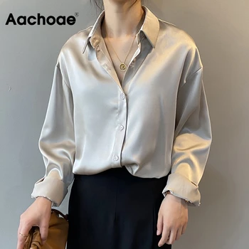 Aachoae Solid Bluza Eleganta Pentru Femei Rândul Său, În Jos Guler Casual, Office Camasa Femei Maneca Lunga Coreean Doamnelor Topuri Blusas Mujer