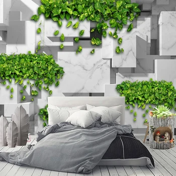 Personalizate 3D Foto Tapet cu Frunze Verzi 3D Moderne Abstracte Geometrice Zăbrele Murală Camera de zi Dormitor Decor Acasă de Arta Pictura pe Perete