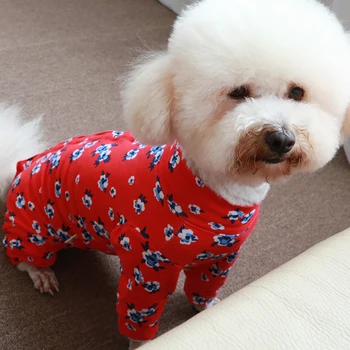 Câine De Companie Salopeta Bumbac Salopete Haine Puppy Protect Burta Pentru Câini De Talie Mică Pijama Cu Maneca Lunga Tricou Roșu Chihuahua, Pug