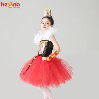 Fete Royal Red Queen of Hearts Rochie Tutu Copii Wonderland Fancy Dress up Halloween Costum Copii Carte de Ziua de naștere Săptămâna Rochie