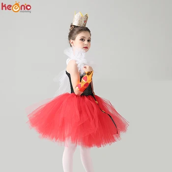 Fete Royal Red Queen of Hearts Rochie Tutu Copii Wonderland Fancy Dress up Halloween Costum Copii Carte de Ziua de naștere Săptămâna Rochie