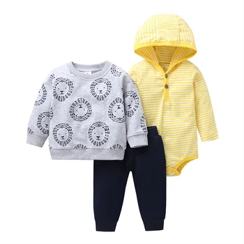3PCS pentru Sugari Baby boy haine seturi de Desene animate de Animale Urs 2019 Toamna Iarna Cald Haină cu Glugă +Body+Pantaloni Copil Nou-născut Utilaje