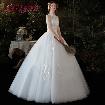 AXJFU princess alb rochie de mireasa dantela petrecere epocă fără mâneci căpăstru ștrasuri din mărgele de cristal floare trandafir alb stralucitoare rochie de mireasa