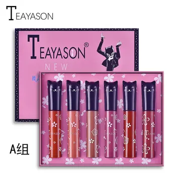 Teayason velvet matte lip gloss 6pcs/set cu cutie de culoare rezistent la apă de lungă durată forma cat conceput vampir ruj maro AM083