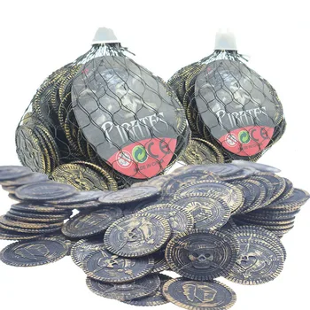 100buc Jucarii pentru Copii de Plastic Pirat Monedă de Aur Monede de Comori Moneda de Joc pentru Copii Decor Petrecere de Halloween, Cadouri de Craciun