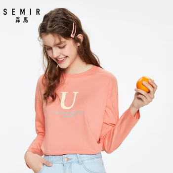 SEMIR maneca Lunga T-shirt femei 2020 primăvară nouă chic tipărite versiunea coreeană tendință de bumbac jos tricou singură hainele