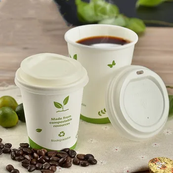 Compostabile PLA Pahare de Unică folosință, Pahare de Hârtie sunt Biodegradabile Apa Cafea Ceai Lapte Cana Capac 50x 8oz 12oz 16oz 260 - 500 ml Alb