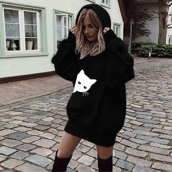 Streetwear Tricou Femei cat imprimare Hoodies Femei Supradimensionat Harajuku Hanorac Kawaii Hanorac Haine Sudadera Polerone Mujer