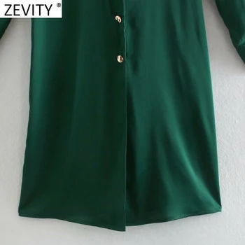 Zevity Noi 2020 Femei Elegante Solid Lungi din Satin Bluza Office Doamnelor Rândul său, în Jos Guler Buton de Cămașă Chic Liber Combinezon Topuri LS7378