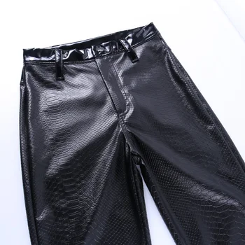 InstaHot Faux Din Piele Pantaloni Femei Casual Sexy Gotic Negru Mozaic De Toamnă Skinny Talie Mare Pantaloni Slim 2020 Streetwear Pant