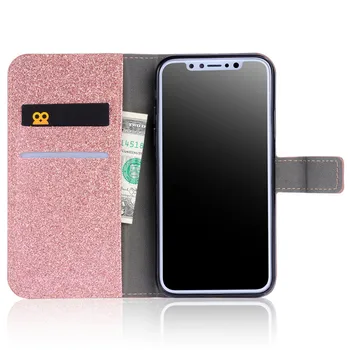 Bling Sclipici Arcul Magnetic din Piele de Caz Pentru iPhone 11 pro max XS Max XR X de Lux Book Flip Wallet Cover Pentru iphone 7 8 6 6s Plus