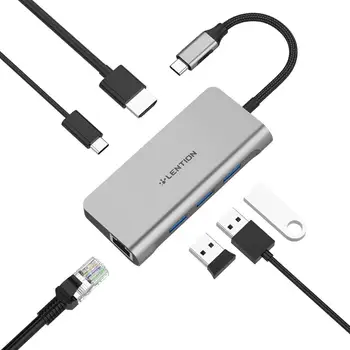 C USB Hub cu 4K HDMI, Gigabit Ethernet, USB 3.0, Adaptor de Încărcare pentru MacBook Pro (Port Thunderbolt 3), Noul Mac Aer 2018 2019