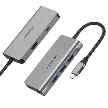 C USB Hub cu 4K HDMI, Gigabit Ethernet, USB 3.0, Adaptor de Încărcare pentru MacBook Pro (Port Thunderbolt 3), Noul Mac Aer 2018 2019