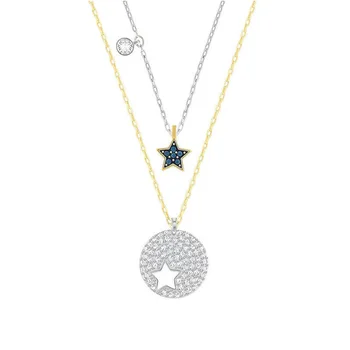 Moda Bijuterii de Înaltă Calitate SWA1:1, Farmecul Gol Trifoi Liliac Roz Cheie de blocare Moon Star în formă de V cu Două-in-one Lanț Colier de sex Feminin