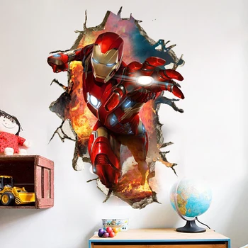 Desene animate 3D autocolant perete desene animate celebrul super-erou decor de perete pentru copii, decor camera copii cadouri de artă murală