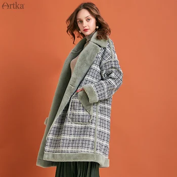 ARTKA 2019 Iarna Noi Femeile Lână Haina Vintage Carouri Cald Îngroșa Mult Uza două rânduri de Rever Lână Haină de Blană WA10294D