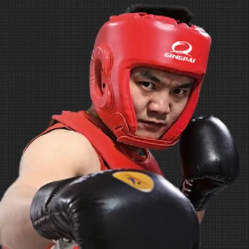 Roșu Și Negru Timp De Mucegai Casca De Box Sanda Formare Șeful Gărzii De Box Muay Pălării Thai Casca Kickboxing Cap Protector De Viteze