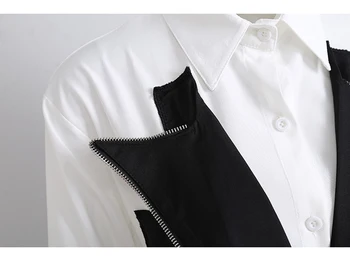 [MEM] Femei Fals Două Culoare de Contrast Centura Bluza Noua Rever Maneca Lunga Tricou Vrac se Potrivi de Moda Valul de Primăvară de Toamnă 2021 1DD1866