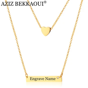 BEKKAOUI AZIZ Stil Simplu, Dublu, strat de Culoare de Aur Grava Numele Inima Colier DIY Scrisoare Bar Coliere Femei Frumoase Bijuterii