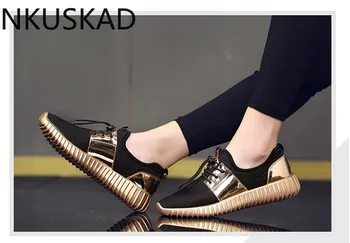 Moda pentru Femei Adidași Paillette Pantofi Femei Apartamente Mesh pentru Femei Pantofi Casual de Dimensiuni Mari 42 Brand Adidași Negri, Pantofi de Aur