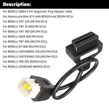 Diagnosticare 6 Pini la OBD2 16 Pini Cablu Adaptor pentru Motocicleta Benelli Vina Detectarea Conector Pentru ECU DELPHI