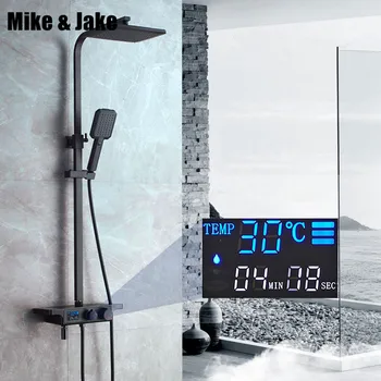 Digital, negru set de duș cu termostat mixer de baie duș baie set negru Cadă de baie robinet cu afisaj digita set de duș MJ9889