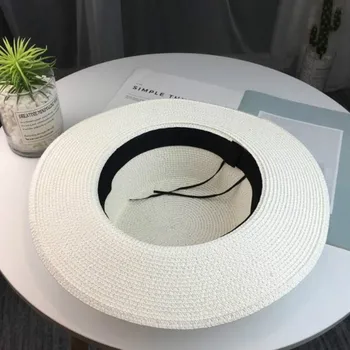2020 M Scrisoare Flat Top Pălărie de Paie cu Panglică Luntraș Plaja palarie de Vara pentru Femei Wide Brim Fedora M Panama din Paie de Călătorie Soare Capac Gorras