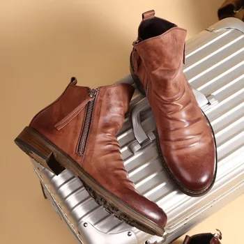 De brevete din Piele Pantofi Casual Barbati Cizme lucrate Manual, de Calitate Superioară Platforma Cizme de Zăpadă în aer liber de Toamnă și de Iarnă Pantofi pentru Bărbați Plus Dimensiune 48