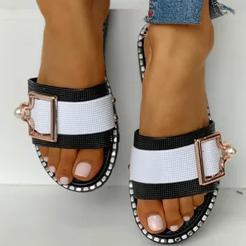 În 2020, Noi Femeile De Moda Papuci De Plaja Diapozitive Pantofi De Vara Plat Cristal Plat Sandale Outdoor Sex Feminin Pantofi Casual Zapatos Mujer