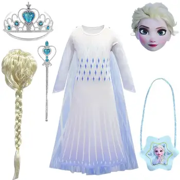 2020 Gheață, Zăpadă 2 Fete Rochii Peruca Zăpadă Elsa Anna Rochii Pentru Copii Haine Cosplay Costum Copii De Ziua Rochie De Printesa