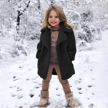 Moda Casual Copii Fete Sacou Rever Toamna Miel Lână Groasă de Culoare Solidă Îmbrăcăminte Vrac Haina de Iarna pentru Copii Haine groase