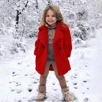 Moda Casual Copii Fete Sacou Rever Toamna Miel Lână Groasă de Culoare Solidă Îmbrăcăminte Vrac Haina de Iarna pentru Copii Haine groase