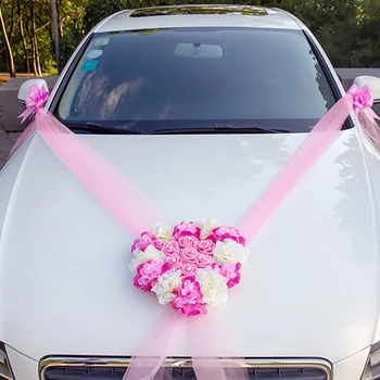 2019 Inima de Flori de Nunta Decoratiuni Auto Kit Set de Mătase Artificială de Flori Panglică Arcuri DIY Nunta Consumabile en-gros