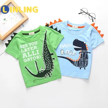 LINLING de Desene animate Stil coreean grupa de Vara Baieti Dinozaur Print cu Maneci Scurte Fetita de Top pentru Copii cu Maneci Scurte T-Shirt V25